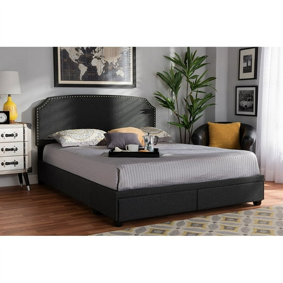 Baxton Studio Larese Dark Grey Fabric Upholstered 2-Drawer Queen Size Platform Storage Bed