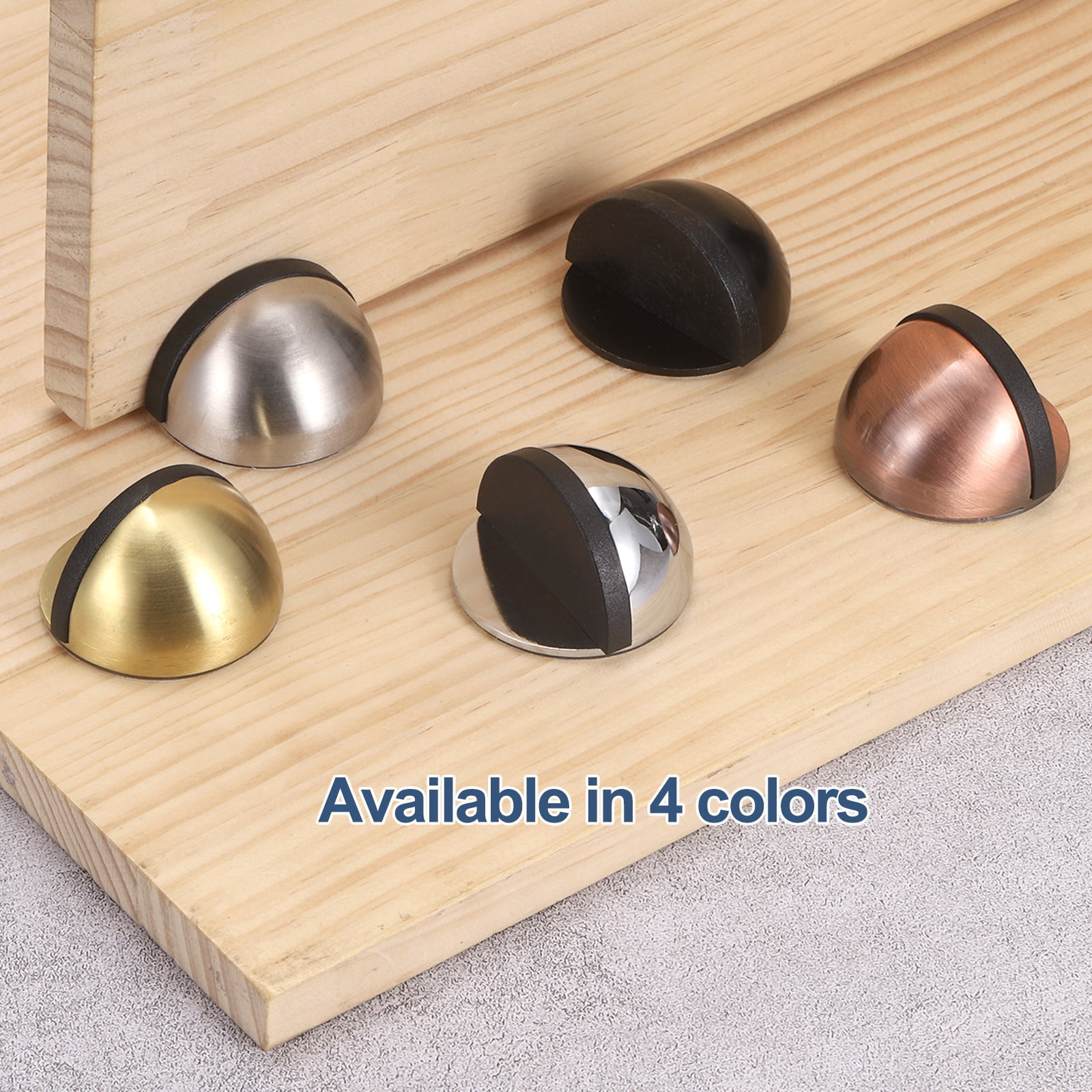 Uxcell 8 Pack Low Dome Floor Door Stop, 45mm Dia. Self Adhesive Door Stoppers, No Drilling Stainless Steel Half Dome Rubber Bumper Wall Protector for Bedroom Bathroom, Gold