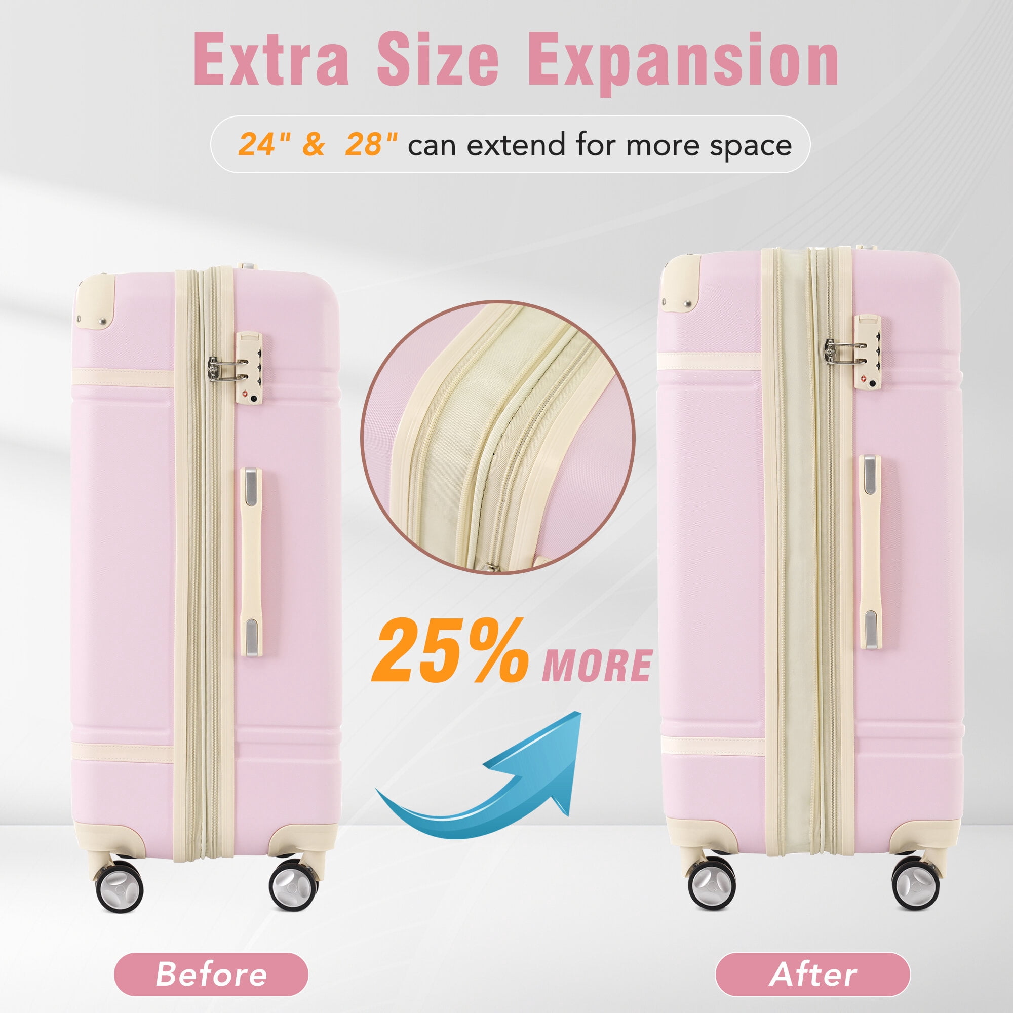 Hardside Suitcase, Hardshell Luggage Sets 4 Pieces 20"+24"+28" Luggages and Cosmetic Case Spinner Suitcase with TSA Lock Lightweight, Light Pink Hardside Luggage,Abs Hardside Checked Luggage