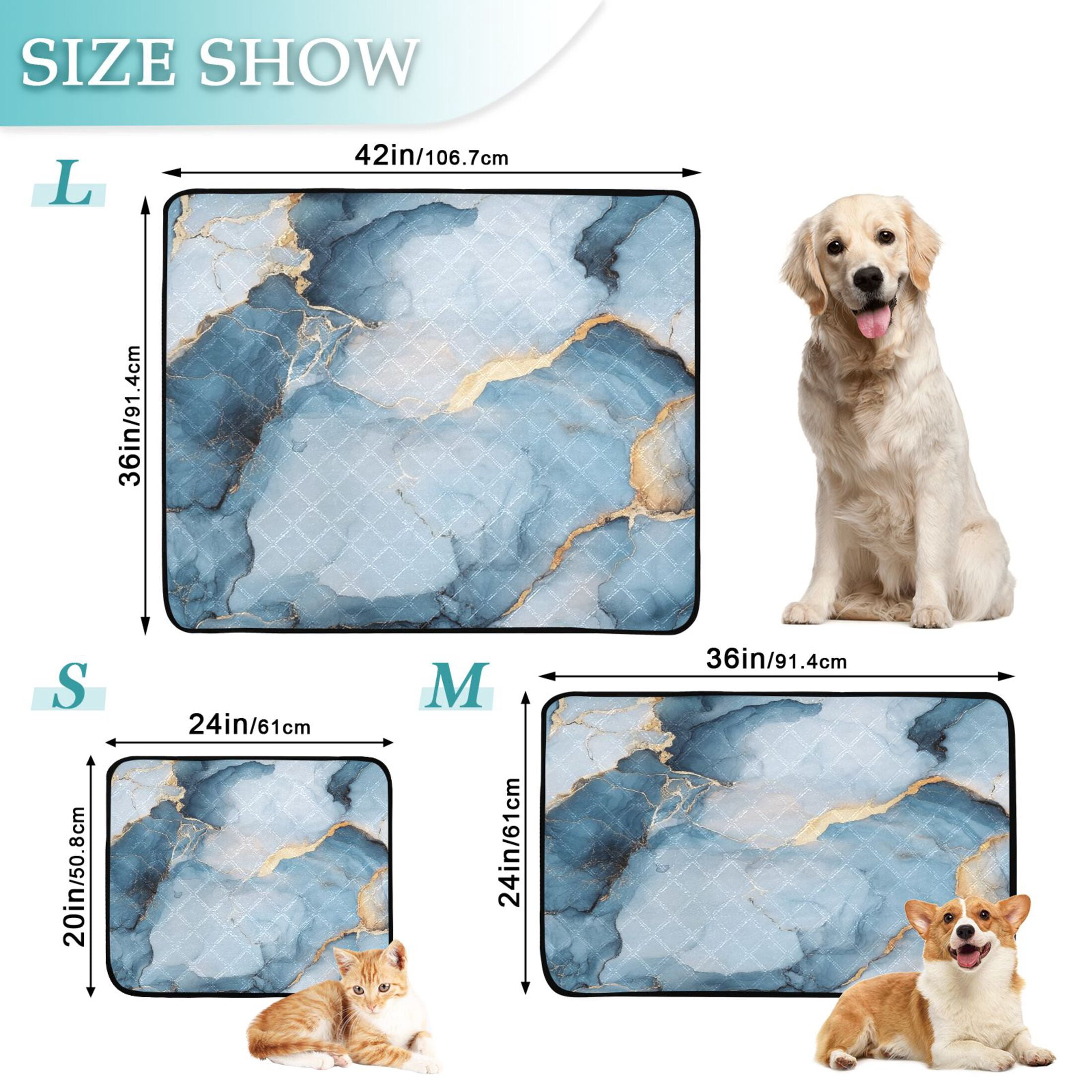 Qxltty Light Blue Gilt Marble Cat litter Pads Pet Set of 3 Diaper Mats Center Anti-leakage Layer Absorbent Soft and Comfortable