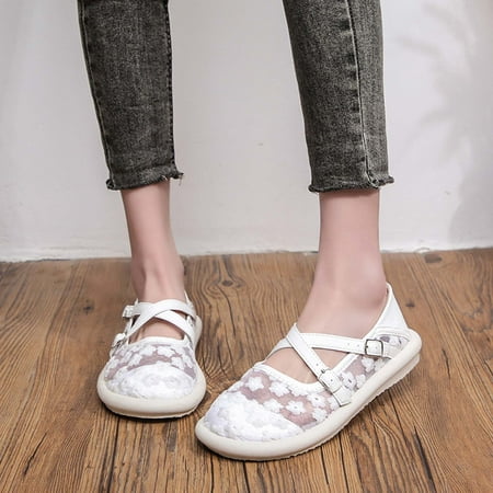 

jjayotai Women Shoes Clearance Womens Fashion Mesh Cloth Lace Flower Sandals Casual Lightweight Ventilate Comfortable Slippers Rollbacks White