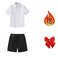 thumbnail image 4 of Mifsaly Toddler Boys 3 Piece formal Outfit Sets Summer Lapel Button Down Shirts with Bow Tie and Uniform Shorts Kids Back To School Class Photos Stage Performance, 4 of 6