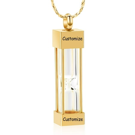 Constantlife Glass Hourglass Cremation Jewelry for Ashes Container Vial Urn Necklace Pendant Stainless Steel Rectangular Memorial Cremation Keepsake Jewelry for Women/Men