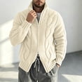 thumbnail image 5 of EANJE Men's Cable Knit Zip Up Cardigan Sweater Stand Collar Full Zip Knitted Jacket Casual Solid Color Long Sleeve Outerwear Beige M, 5 of 5