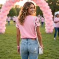 thumbnail image 4 of Domzest Women Breast Cancer Awareness Tie Dye T Shirt Short Sleeve Round Neck Casual Graphic Tee Pink Ribbon Support Survivor Gift Summer Top Pink XL, 4 of 6