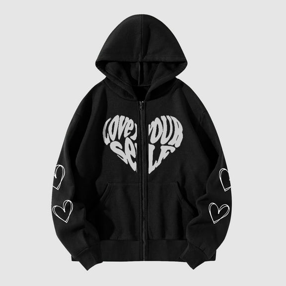 AOOCHASLIY Women Winter Coat Womens Gothic Style Sleeve Hoodlies Zipper Thermal Hoodie with Cropped Zip Up Women Coat