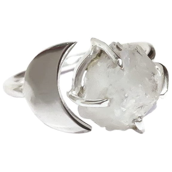 Rainbow Moonstone Ring, Rough Moonstone Gemstone Ring, June Birthstone, Crescent Moon, 925 Sterling Silver, Womens Ring, Christmas, Thanksgiving, Handmade, Statement Jewelry, Rough Gemstone Jewelry