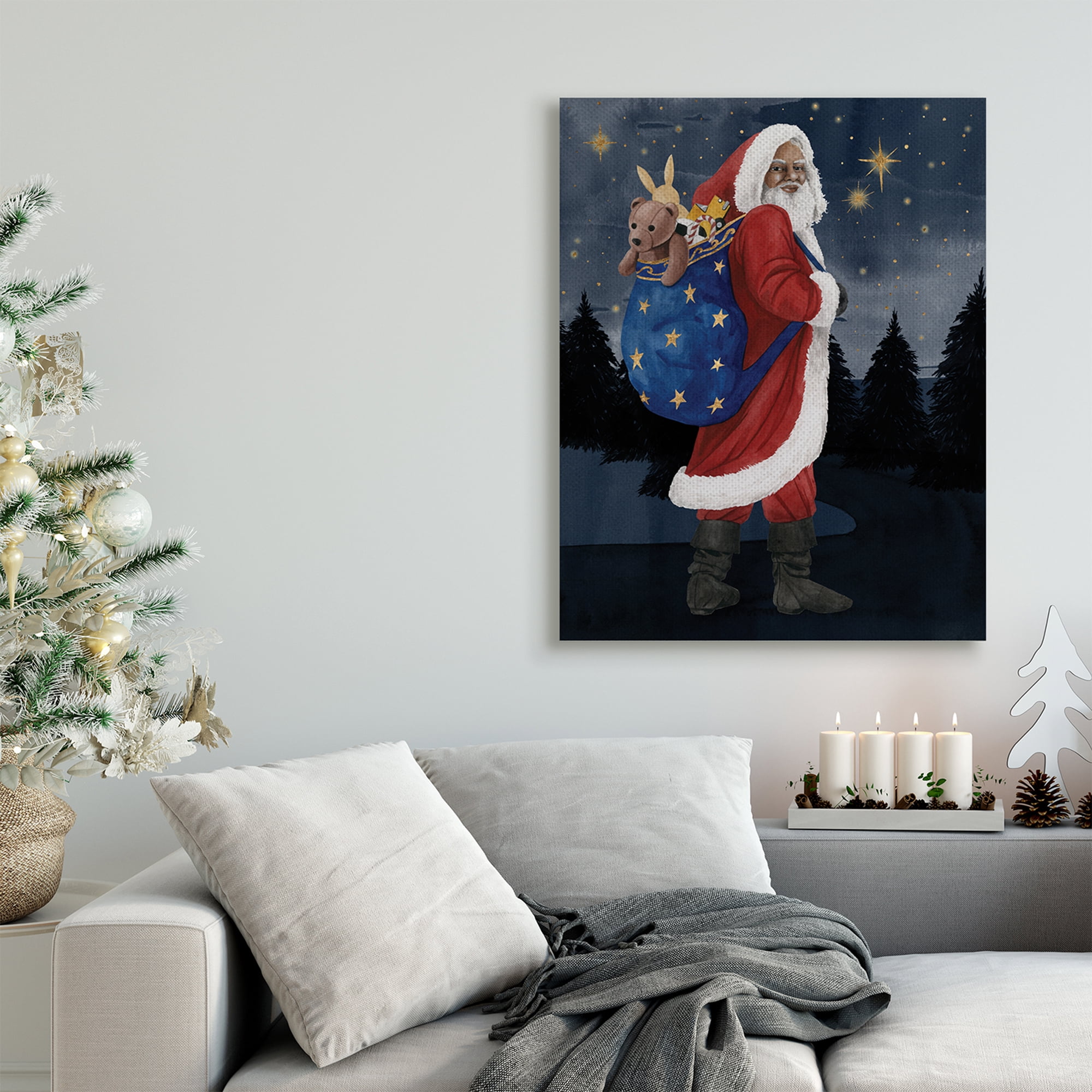 Stupell Industries Santa Claus Sack of Toys Under Night Sky Holiday Painting Gallery Wrapped Canvas Art Print Wall Art, 30 x 40