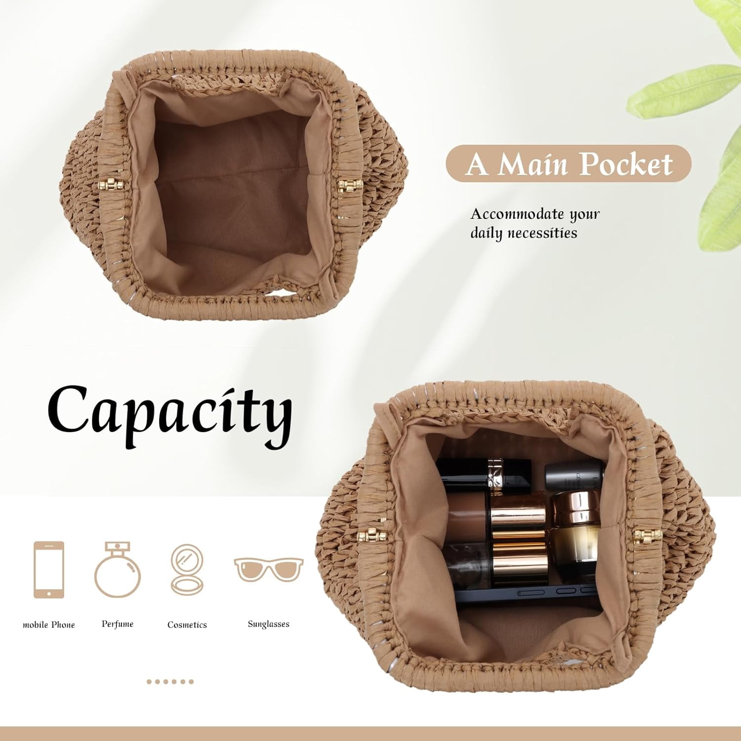 CAILDANL Straw Dumpling Clutch Purse Summer Vacation Beach Crossbody Bag for Women Pouch Straw Woven Handbag