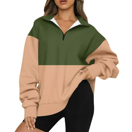 LISTHA Sweatshirts for Women 2024 Quarter Zip Pullover Zip Up Hoodies Drop Shoulder Baggy Long Sleeve Shirts Fall Clothes Army Green 2XL