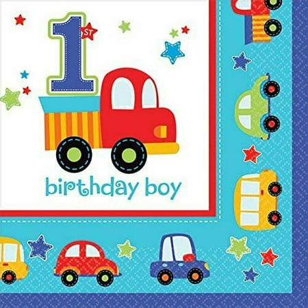 All Aboard Boy Train Car Truck Cute 1st Birthday Party Paper Beverage Napkins