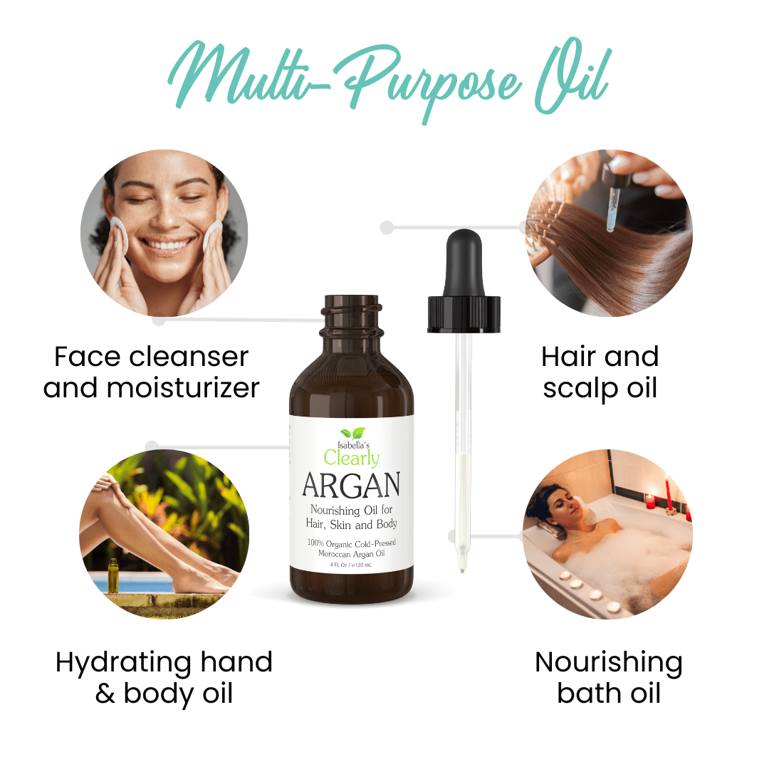 Organic ARGAN Oil of Morocco | 100% Pure Cold Pressed Oil for Hair, for Face, for Scalp, for Skin, for Nails and for Body | Virgin, Unrefined, In Glass Bottle (Bulk 120 ml)