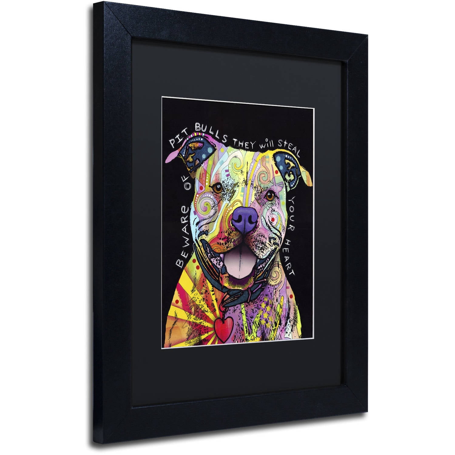 Trademark Fine Art "Beware of Pit Bulls" Canvas Art by Dean Russo, Black Matte, Black Frame