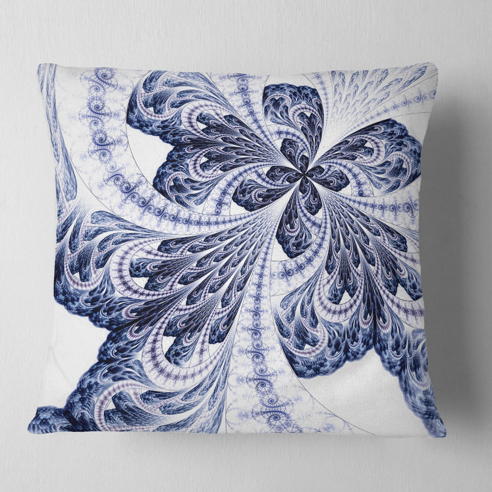 Designart Symmetrical Tight Blue Fractal Flower - Floral Throw Pillow - 18x18
