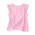 thumbnail image 5 of EnJoCho Girls Ruffl𝖾 Sleeveless Tank Tops Summer Cotton Linen T-Shirts Casual Crewneck Tees Tops Basic Blouse Kdis Girl Cute Shirts Little Girl Oversized T-Shirt, 5 of 5