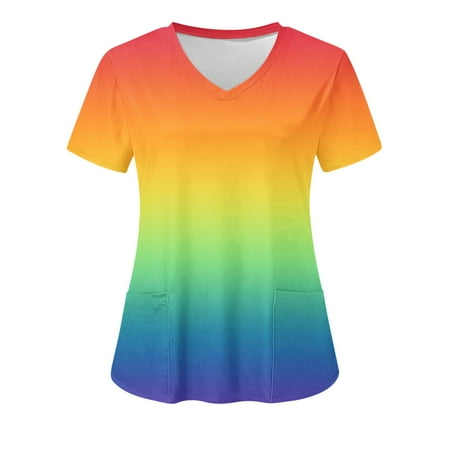 

OGLCCG Women s Tie Dye Scrub Tops Classic Fit V-Neck Short Sleeve Medical Nursing Uniform 2 Pockets Four-Way Stretch Scrubs Workwear