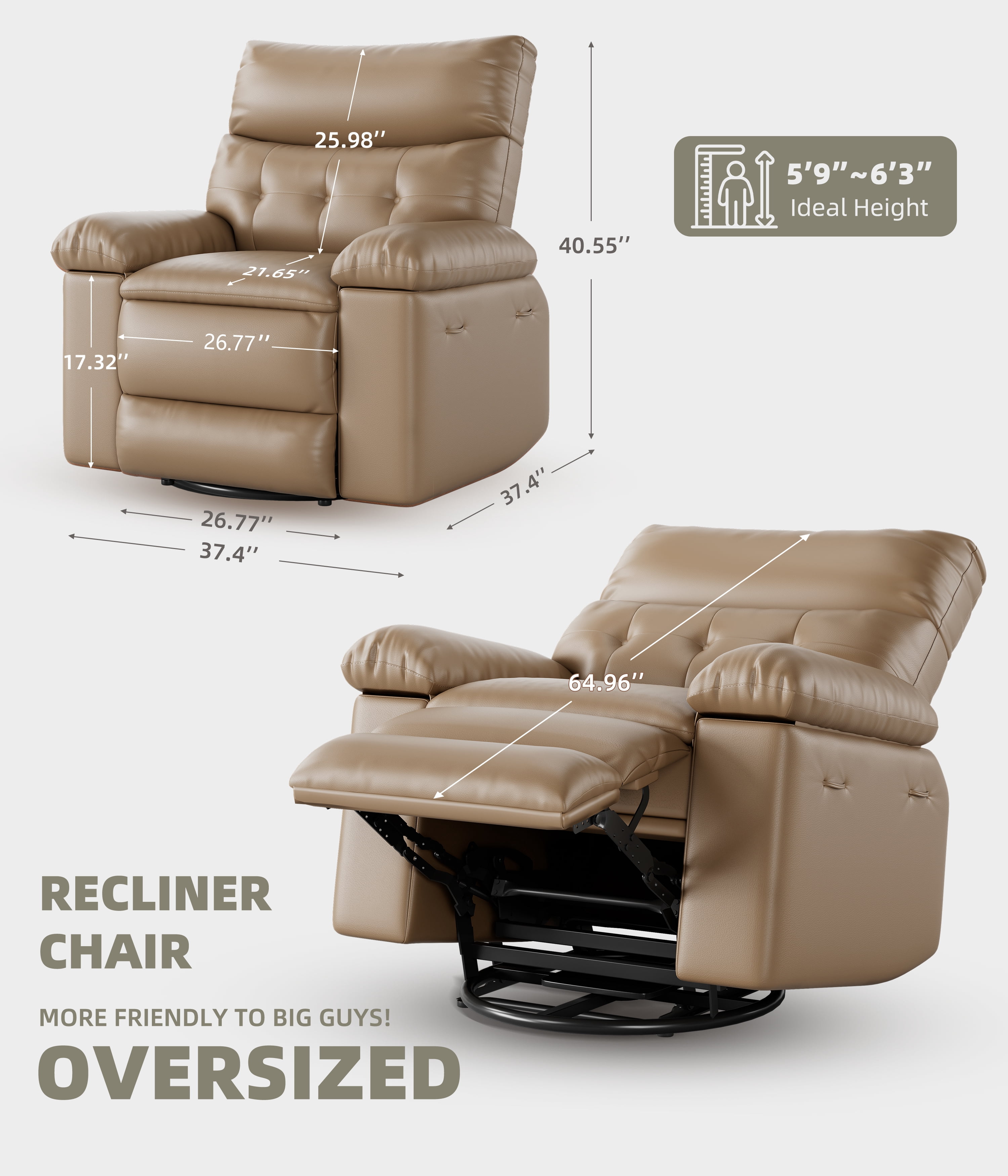 Oversized Recliner Chairs with Heat and Massage - 360°Swivel Lazy Boy Recliner Chair for Adults-Manual Rocking Chair with Remote Control for Living Rooms,Bedrooms and Nurseries
