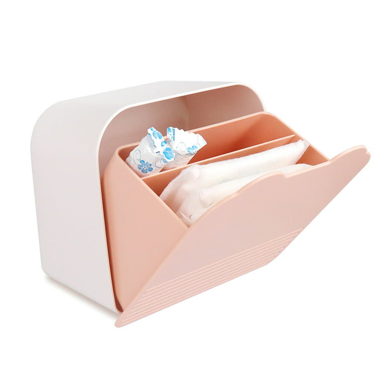 Tuciyke Sanitary Napkin Storage Container,6x6x3.5 inches Plastic Portable  Sanitary Napkin Organizer Box for Bathroom Menstrual Pad Storage Organizer