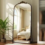 BEAUTYPEAK 74x32 Full Length Mirror with Baroque Flower Head Design Wall-Mounted Mirror,Antique Bronze