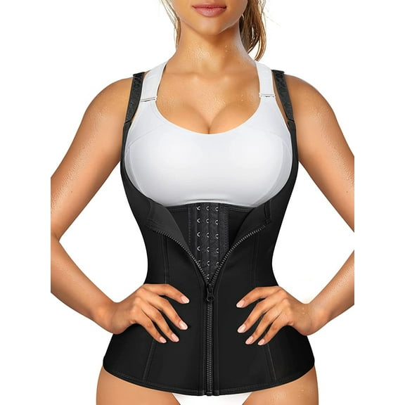 POP CLOSETS Corsets for Women Waist Trainer Zipper Vest Sports Girdle Tummy Control Body Shaper Workout Tank Top with Straps