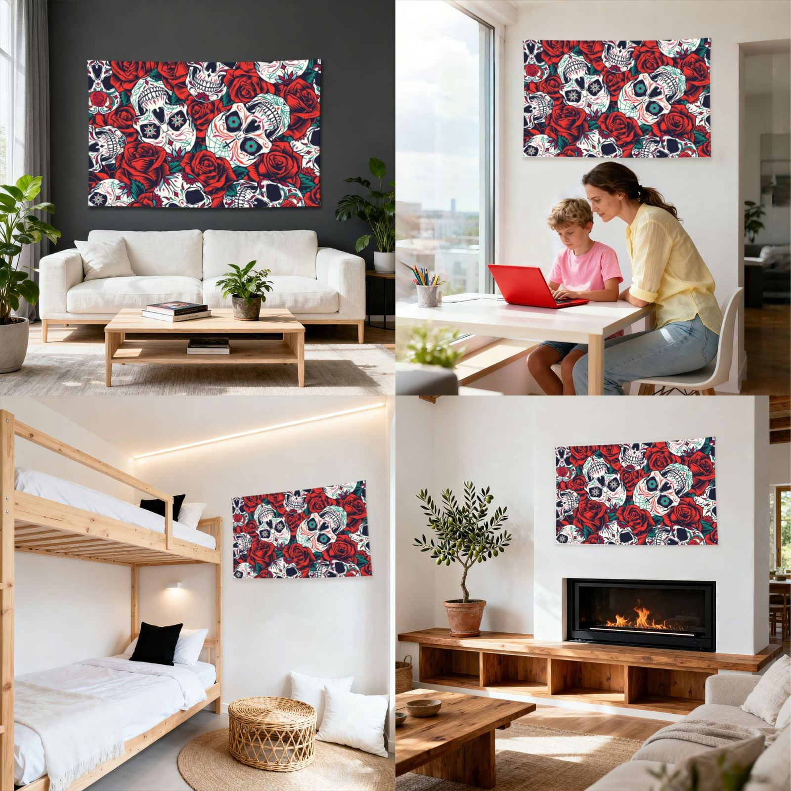 Red Rose Skull Skulls Head Four Hole Decorated Banner Flag for Garden Yard Home Decoration Indoor Outdoor 4x6 Ft