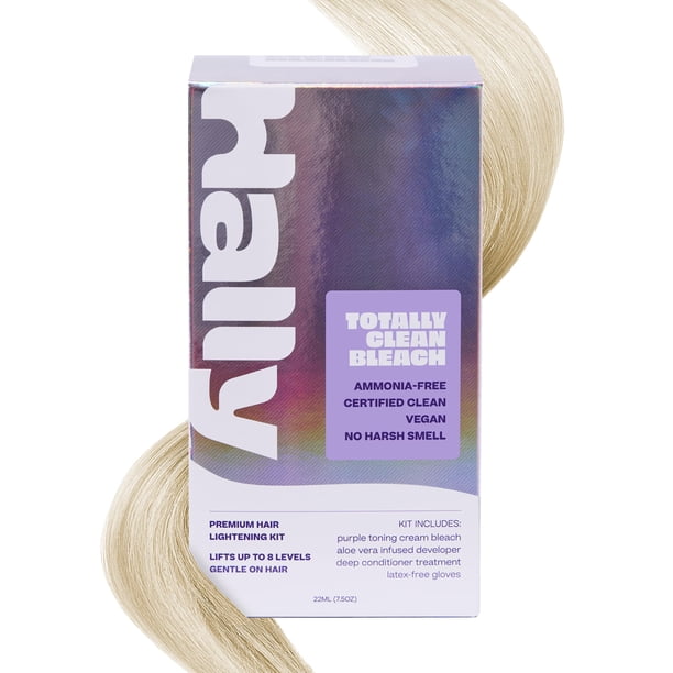 Kit de blanqueamiento de Hally Hair Totally Clean Bleach - Kit para aclarar el cabello que incluye blanqueador en crema tonificante, revelador y acondicionador - Decolorante suave y nutritivo para el