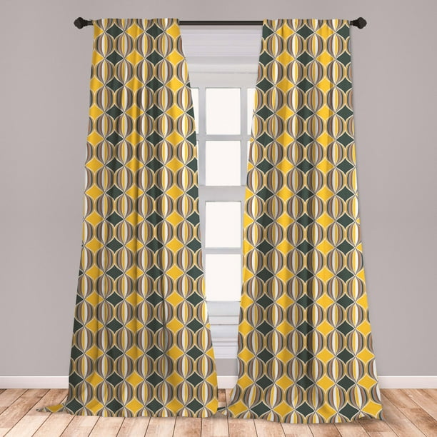 Geometric Curtains 2 Panels Set, Ornate Curved Stripes in Circles ...