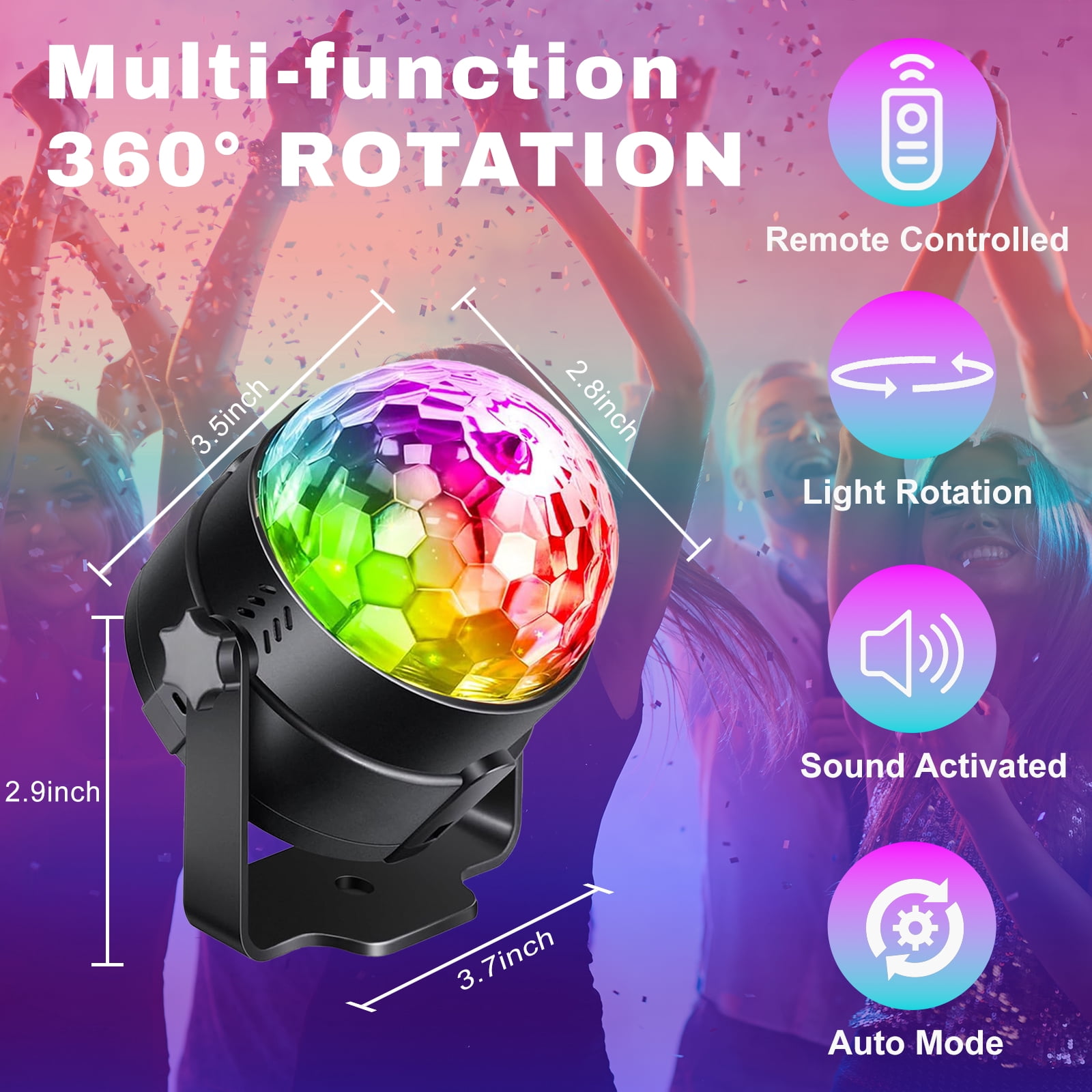 AGCAN 2 Pack Disco Ball Lights, Sound Activated Party Stage Lights with Remote Control, Music Sync DJ Strobe Lights for Home Dance Birthday Halloween Christmas Party Decorations