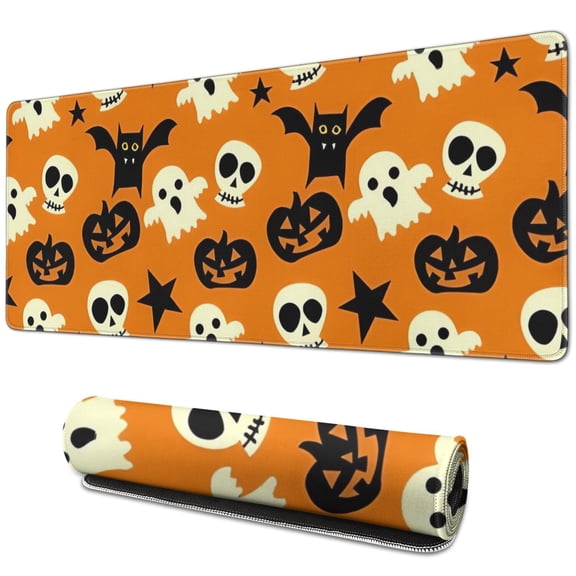 Long Mouse Pads for Desk,Spooky Icons Halloween Pattern Desk Mats on Top Of Desks, Desk Mouse Pad Extra Large with 3mm Non-Slip Base and Stitched Edge for Gaming,Office,Work,Home 31.5x11.8in