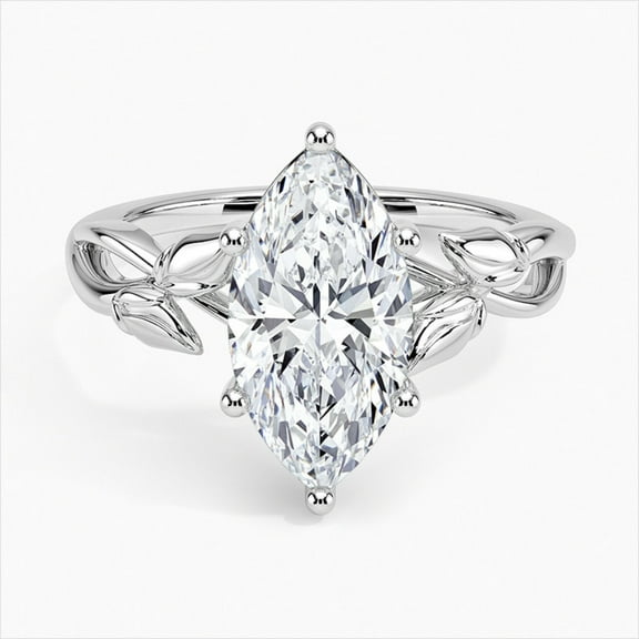 Dash Jewel 1.8 Ct Marquise Cut Diamond Rings - 14K White Gold Over Rings Gifts - Women's Jewelry Engagement Wedding Solitaire Silver Rings - Floral Leaves Diamond Wide Engagement Diamond Rings