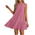thumbnail image 3 of Summer Dresses for Women 2025 Women Summer Solid Color Round Neck Sleeveless With Button Down Hem And Pleated Dress At The Back Gift for Her Size S-2XL, 3 of 7
