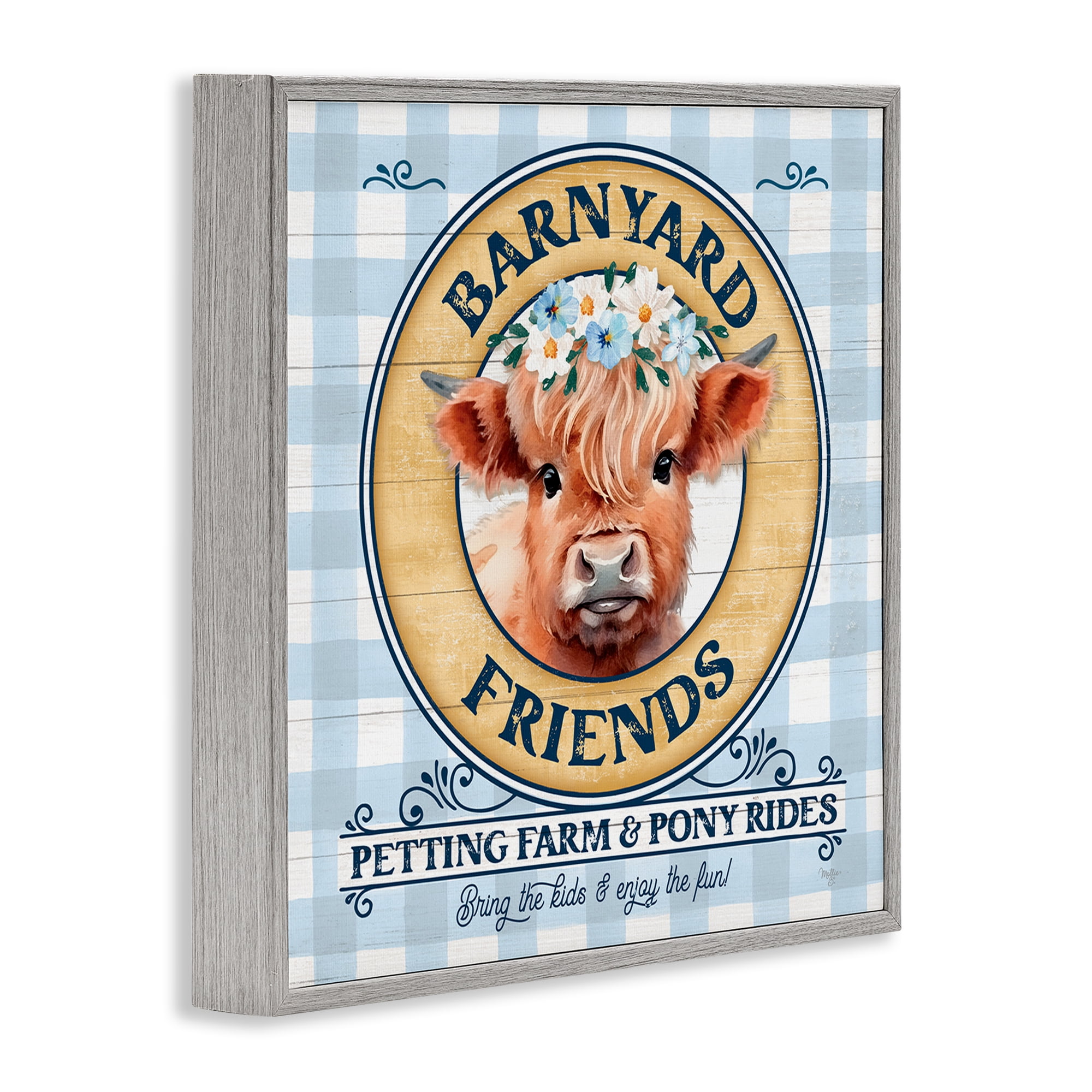 Stupell Industries Barnyard Friends Plaid Animals & Insects Painting Gray Framed Art Print Wall Art, 24 x 24