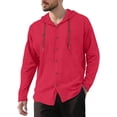 thumbnail image 2 of Hearthz Linen Hooded T Shirts for Man Button Down Long Sleeve Lightweight Hoodie Men Drawstring Lightweight Beach Mens Sweatshirt Wine XL, 2 of 10