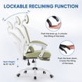 thumbnail image 3 of EDX Ergonomic Office Chair - High Back Mesh, Reclining with Lumbar Support, Adjustable Headrest, Footrest & Padded Arms, Green, 3 of 9