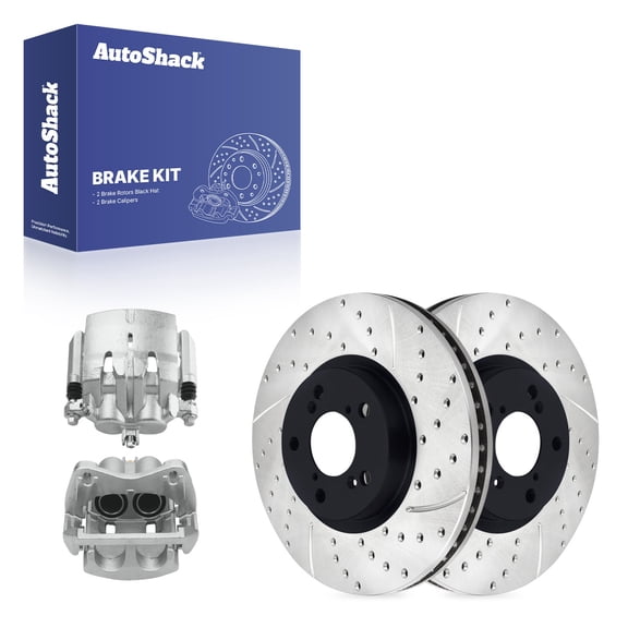 AutoShack Front Vented Drilled & Slotted E-Coated Brake Rotors   Calipers 4-PC Brake Kit Replacement for 2007-2013 Acura MDX 2010-2013 Acura ZDX ShadowGuard 12.98" (329.8 mm)