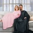 thumbnail image 3 of Wearable Fleece Blanket with Sleeves and Pocket for Women Men, Super Soft Microplush Adult Wrap Full Body Blanket Robe for Lounge Couch As Seen On TV 73" x 51" | Catalonia series by Terrania | Black, 3 of 6