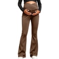 thumbnail image 2 of KANG Fashion Women's High-Waisted Maternity Yoga Pants Crossed Support Belly Band Flattering Flared Leg Design Soft Stretchy Comfortable Prenatal Workout Leggings Coffee L, 2 of 7