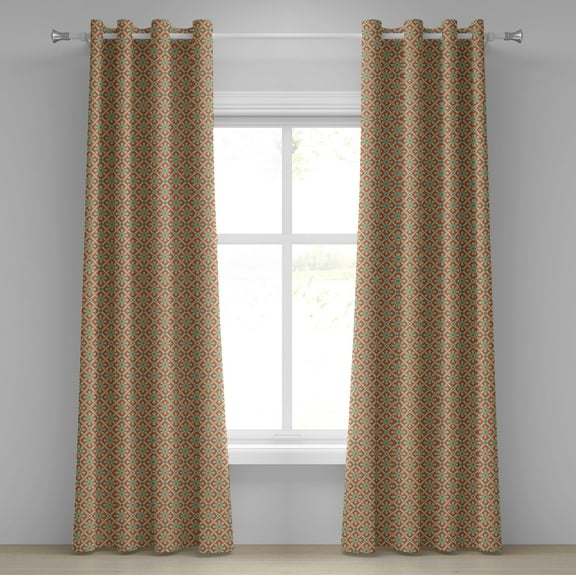 Ambesonne Antique Grommet Curtain, Swirled Petals, 50" x 72", Orange Reseda Green