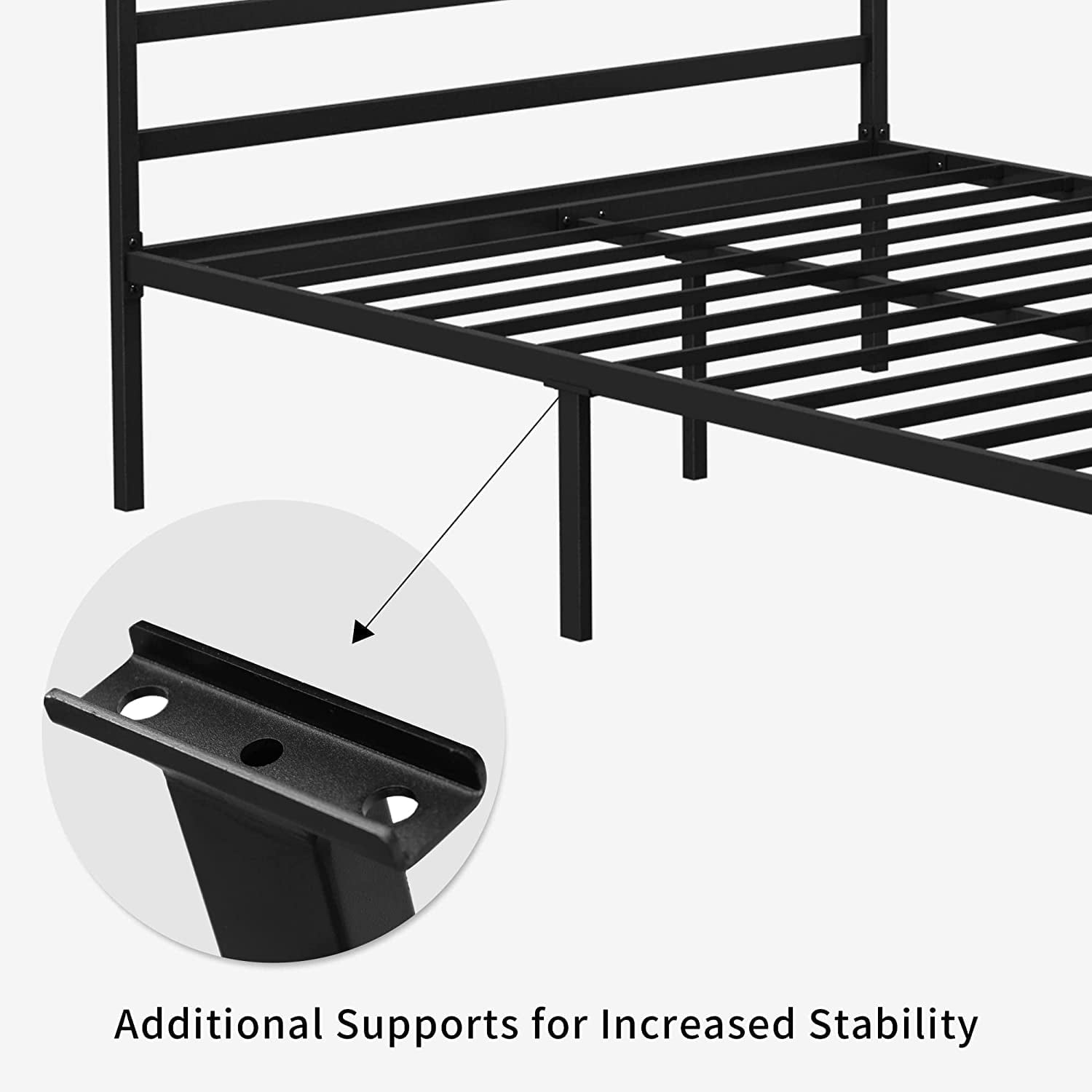 Dextrus Metal Canopy Bed Frame 14 Inch Platform Four Posters Bed with Built-in Headboard Strong Metal Slat Mattress Support, No Box Spring Needed, Black, Full Size