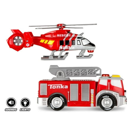 Tonka Mighty Force Fire Truck Vehicle Playset, with Lights and Sounds (2 Pieces)