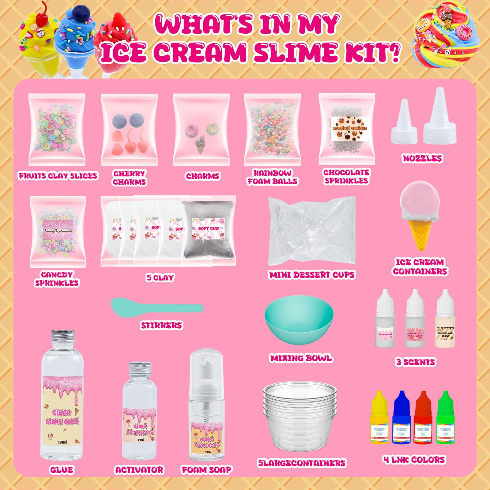 Slime Kit for Girls Ages 8-12 Mini Fluffy Butter Slime Making Kit Ice Cream Slime for Kids DIY Craft Kits with 30+ Piece Birthday Gifts