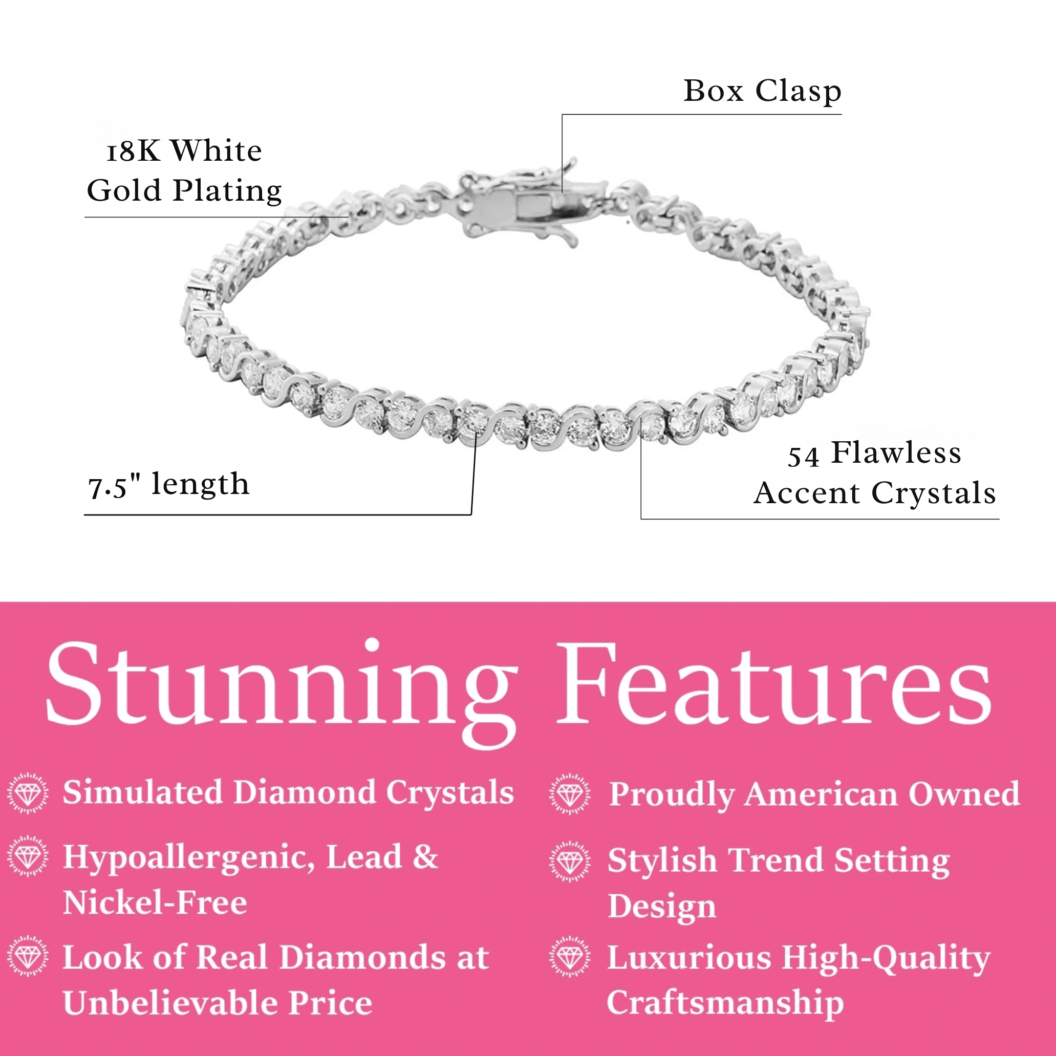 Cate & Chloe Ezra 18k White Gold Plated Infinity Tennis Bracelet with Simulated Diamond for Women