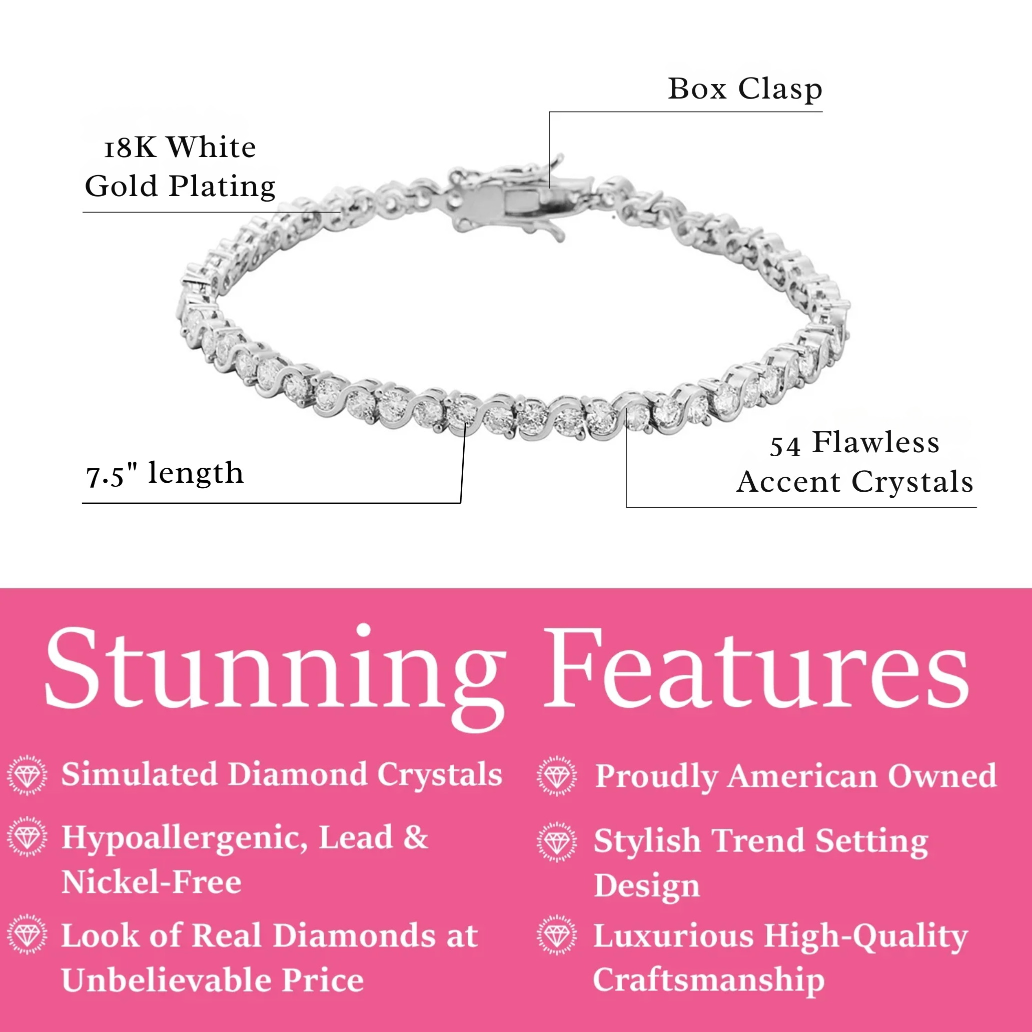 Cate & Chloe Ezra Infinity Tennis Bracelet, White Gold photo 3