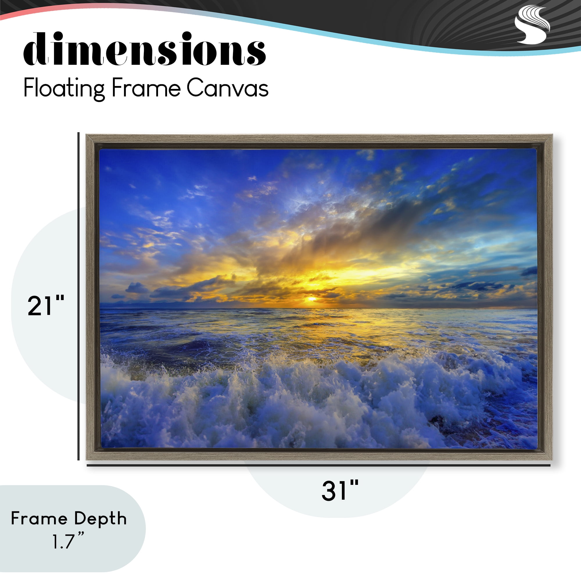 Stupell Industries Golden Blue Sunset over Waves Brown Framed Floater Canvas Wall Art, design by Eszra Tanner