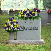 Sympathy Silks Artificial Cemetery Flowers Yellow Tulips/Purple Iris Bouquet & Saddle