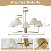 KCO Lighting White Pleated Fabric Pendant Light Mid Century Modern Brushed Gold Sputnik Chandelier