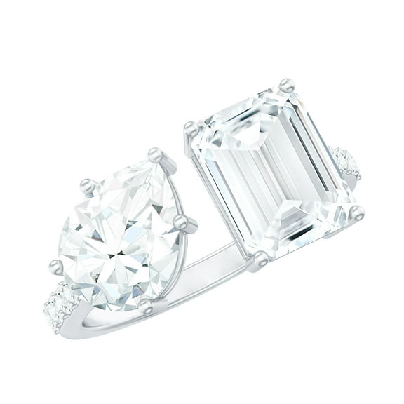 Rosec Jewels Moissanite Toi Et Moi Engagement Ring for Women - 2 Stone Ring - D-VS1 Quality Certified, 925 Sterling Silver, US 4.00