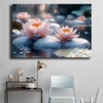thumbnail image 4 of Mudket Framed Canvas Wall Art Soft Pink Lotus Flower Stone Pond Prints Wall Decor Calming Botanical Canvas Print Ready to Hang for Bedroom Bathroom Office Relax Wall Pictures - 12"L x 8"W, 4 of 10