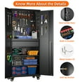 thumbnail image 4 of GangMei Metal Storage Cabinet with 1 Drawer and Pegboards,71" H Top Workbench Mobile Tool Chests Garage Cabinets with 4 Wheels,Tool Cabinets for Home,Office,Shop，Assembly Required, Black, 4 of 8