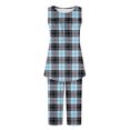 thumbnail image 3 of aohooy Pajamas Sets for Women Soft Plaid Printed Sleeveless Pjs Tank Top and Cropped Pants with Pocket Ladies Loungewear Sets 2025 Light Blue,M, 3 of 5